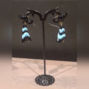 Made In Western Germany, Vintage Black & Blue Wave-Like Screwback Earrings